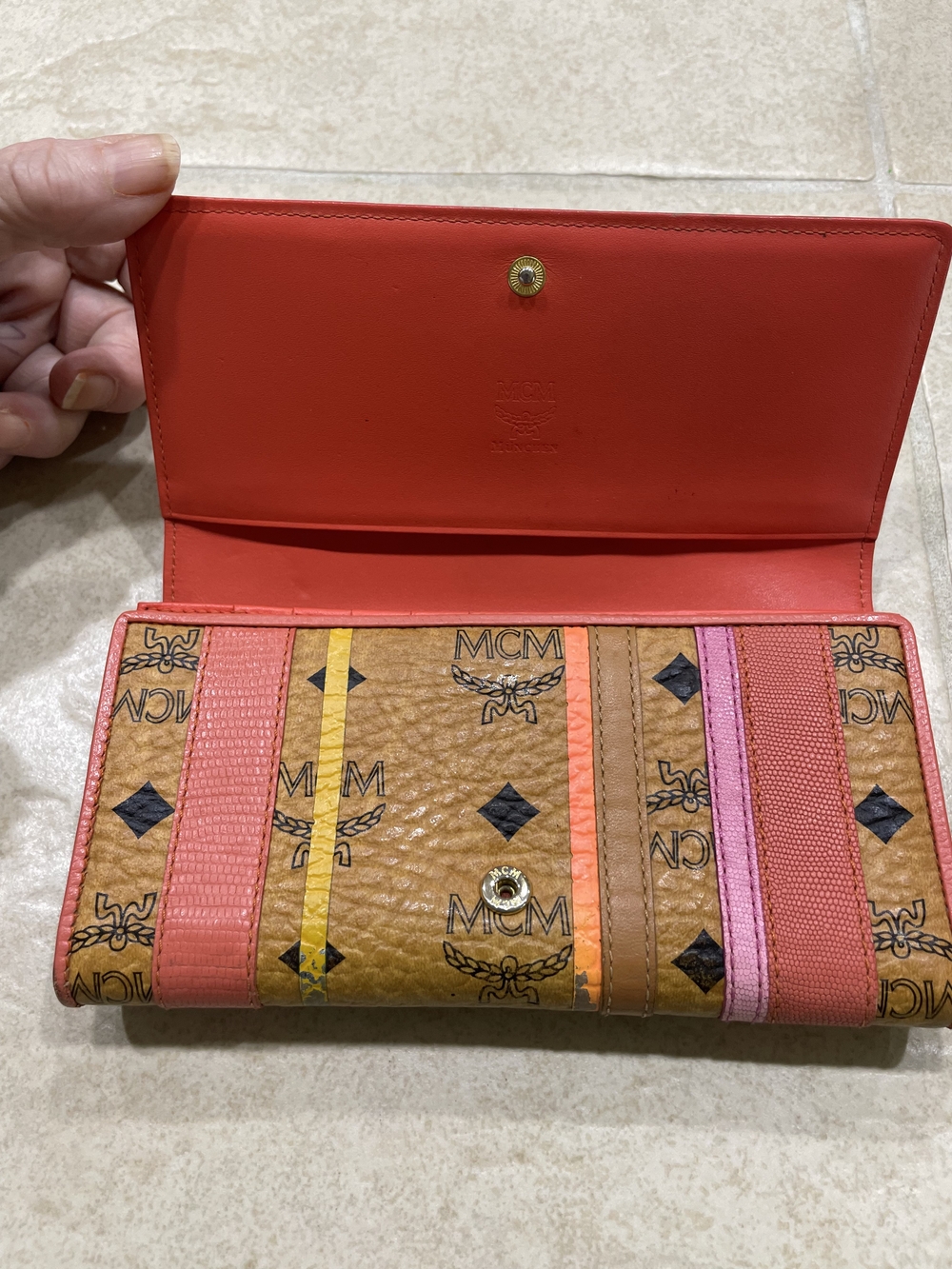 MCM Cognac Logo Stripe Continental Wallet - Pink Accent - Picture 7 of 9